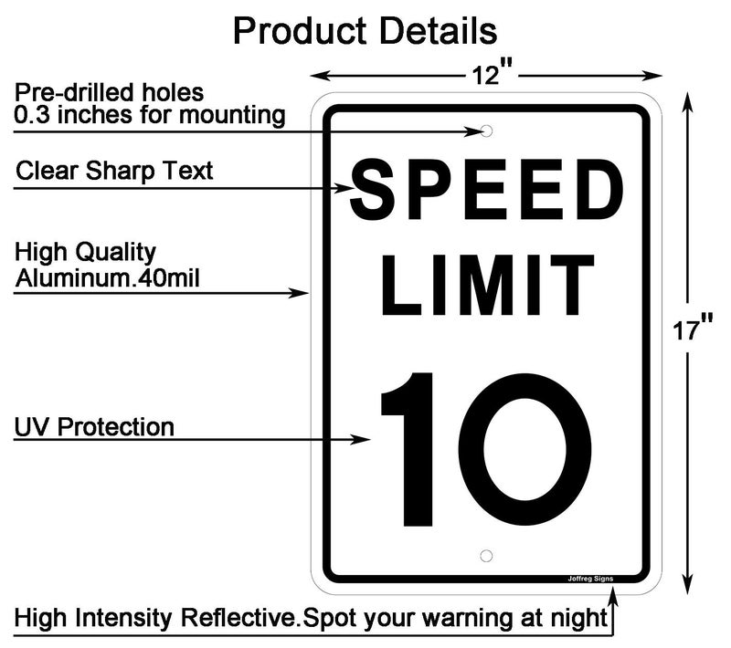 Joffreg Speed Limit 10 MPH Sign,17 x 12 inches,Reflective Aluminum,2 Pack - Image 2